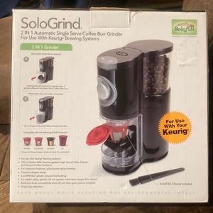 Solofill SoloGrind 2-in-1 Automatic Single Serve Coffee Burr Grinder Black NIB